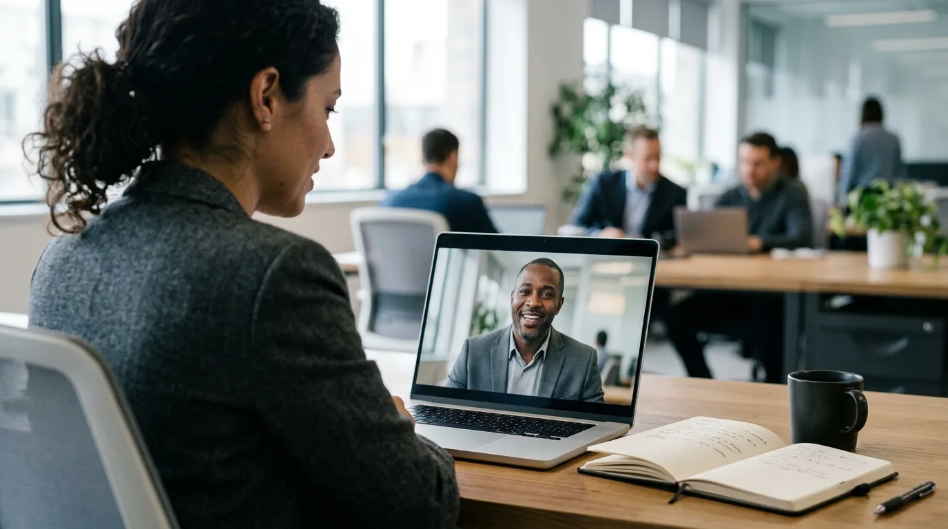 A planner on a one-to-one video call with a hotel sales director
